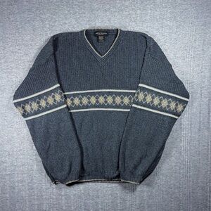 Vintage Liberty Sweaters Argyle V Neck Sweater Gray Grandpa Mens L USA Made 90s